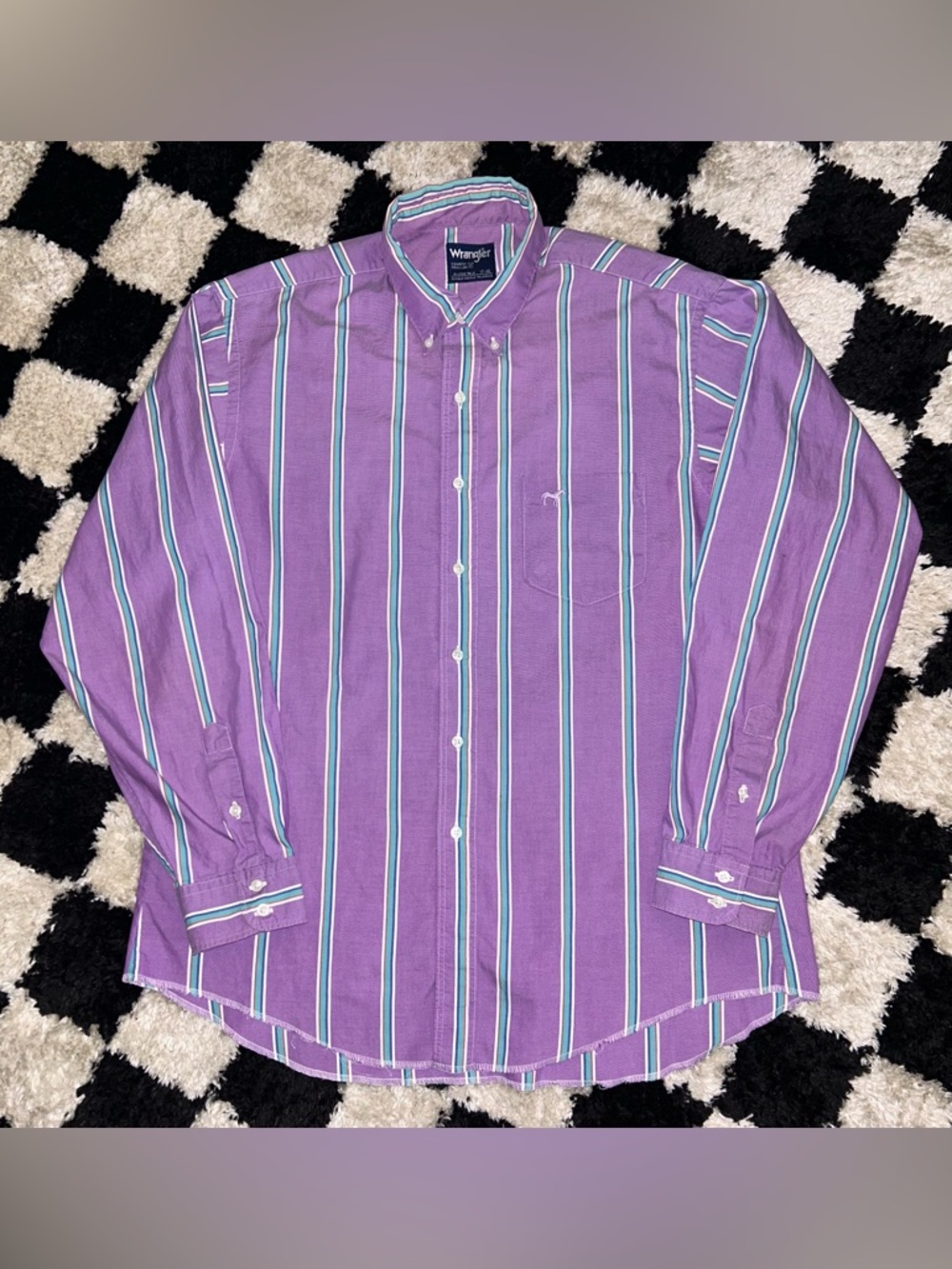 Vtg Wrangler Purple Shirt Mens 17-36 Striped X-Long Tails Cowboy Cut Regular Fit
